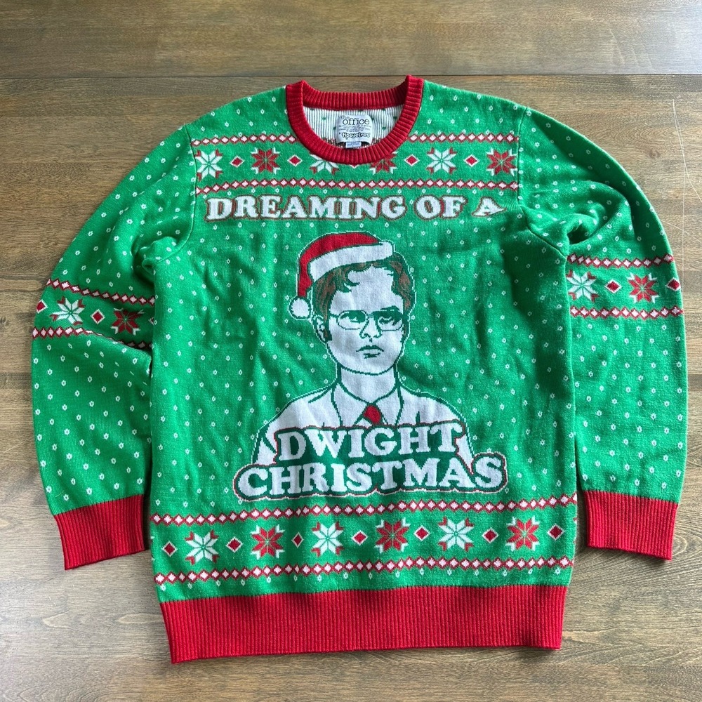 Tipsy‎ Elves The Office Dreaming Of A Dwight Christmas Sweater Size L Green Ugly